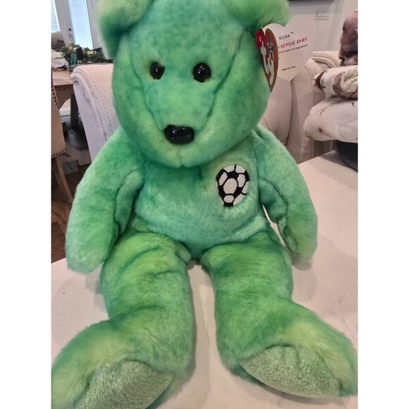 Ty Beanie Buddies Collection Kicks Bear Soccer Embroidered Plush Green Soft Toy - Picture 5 of 5